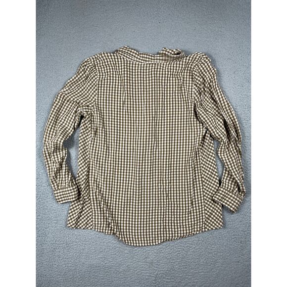 J. Jill Womens Size M petite Brown Cream Gingham Button Up Shirt - Picture 2 of 10